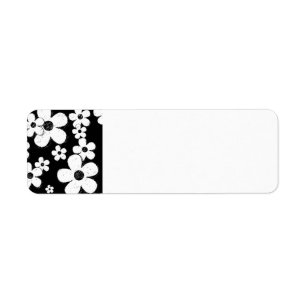 15B&W BLACK WHITE GRUNGE PINK FLOWER PATTERN FUN RETURN ADDRESS LABEL