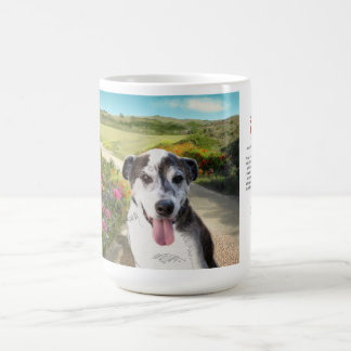 15oz Mug: Pie in a Field of Dahlias (dog on trail) Coffee Mug