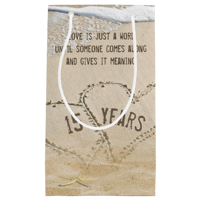 15th Anniversary Beach Hearts and Starfish Small Gift Bag (Front)