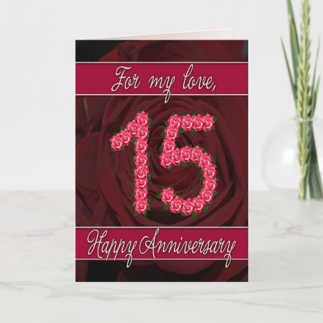 15th anniversary card with roses and leaves (Front)