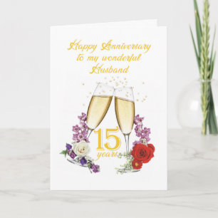 15th Anniversary for Husband with Champagne Card