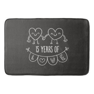 15th Anniversary Gift Chalk Hearts Bath Mat