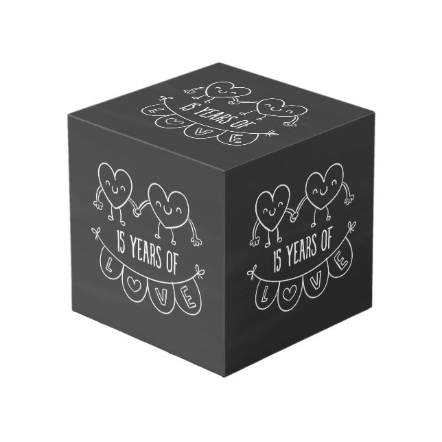 15th Anniversary Gift Chalk Hearts Cube (Front Angled)