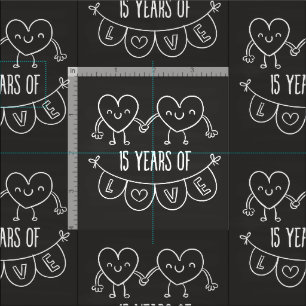 15th Anniversary Gift Chalk Hearts Fabric