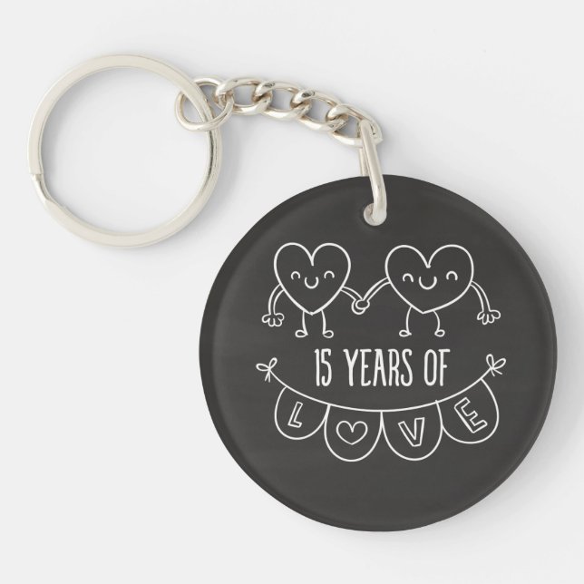 15th Anniversary Gift Chalk Hearts Key Ring (Front)
