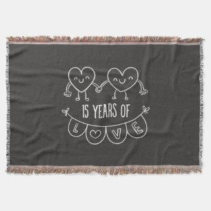 15th Anniversary Gift Chalk Hearts Throw Blanket