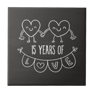 15th Anniversary Gift Chalk Hearts Tile