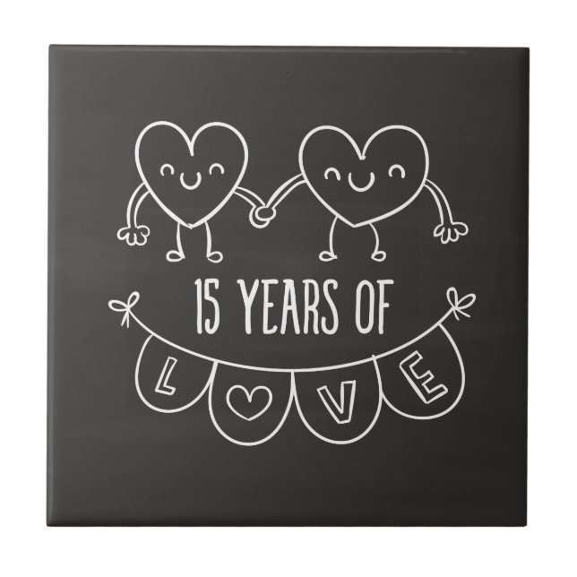 15th Anniversary Gift Chalk Hearts Tile (Front)
