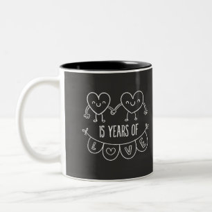 15th Anniversary Gift Chalk Hearts Two-Tone Coffee Mug