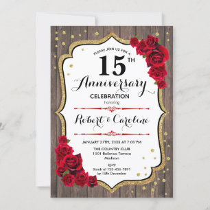 15th Anniversary Invitation - Wood Gold Red