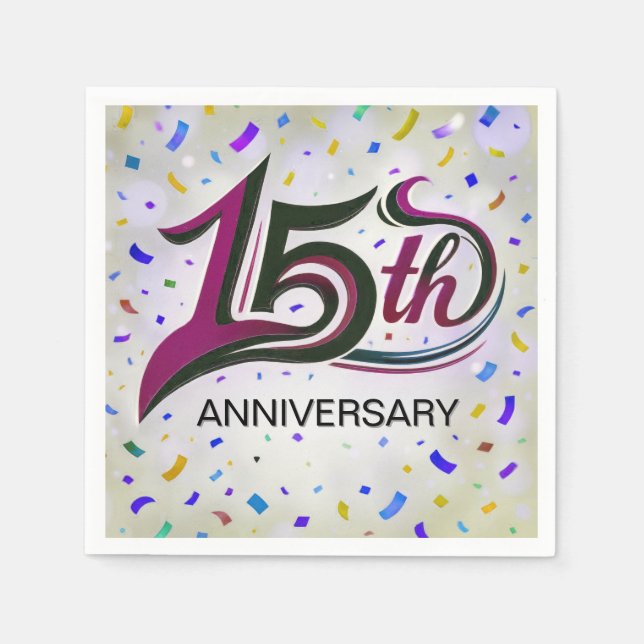 15th Anniversary Text With Party Confetti Napkin (Front)