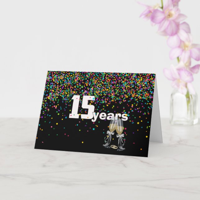 15th anniversary toast in confetti card (Orchid)