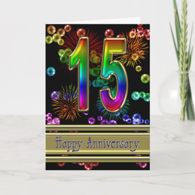 15th anniversary with fireworks and bubbles card (Front)
