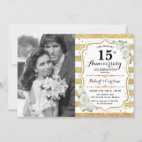 15th Anniversary with Photo - Gold White