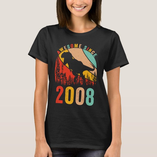 15th Bday Dinosaur T Rex Boys Retro Awesome Since  T-Shirt (Front)
