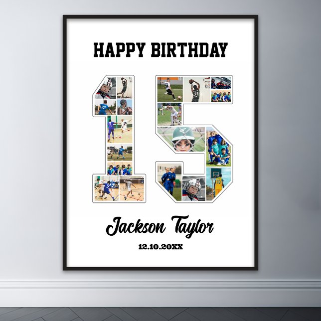 15th Birthday Anniversary Number 15 Photo Collage Poster (15th birthday number 15 photo collage)