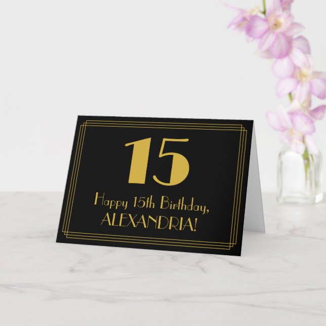 15th Birthday: Art Deco Inspired Look "15" + Name Card (Orchid)