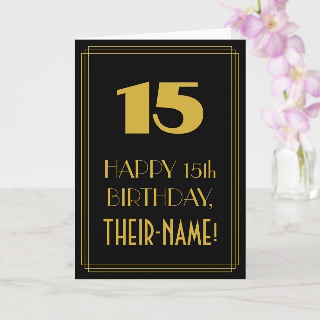 15th Birthday – Art Deco Inspired Look "15" & Name Card (Orchid)