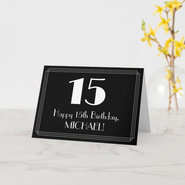 15th Birthday ~ Art Deco Inspired Look "15", Name Card (Yellow Flower)