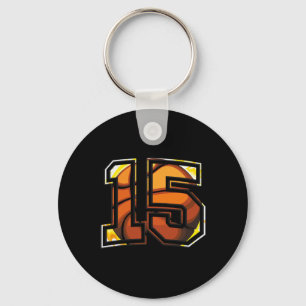 15th Birthday Basketball Gift for Player Number 15 Key Ring