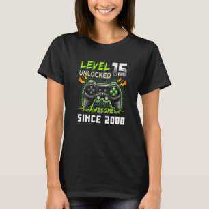 15th Birthday Boy Level 15 Unlocked Awesome 2008 V T-Shirt