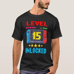 15th Birthday Boy Level 15 Unlocked Video Gamer Bi T-Shirt