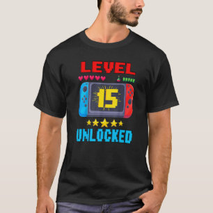 15th Birthday Boy Level 15 Unlocked Video Gamer Bi T-Shirt
