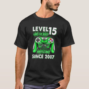 15th Birthday Boys 15 Year Old Level 15 Unlocked V T-Shirt