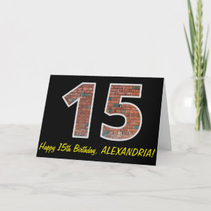 15th Birthday - Brick Wall Pattern "15" w/ Name Card