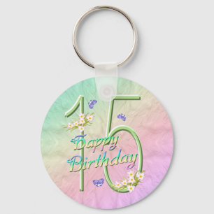15th Birthday Butterfly Garden Keychain