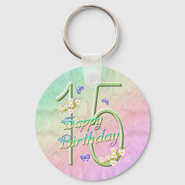 15th Birthday Butterfly Garden Keychain (Front)
