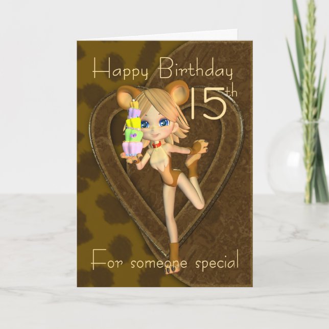 15th Birthday card, Cutie Pie Animal Collection Card (Front)