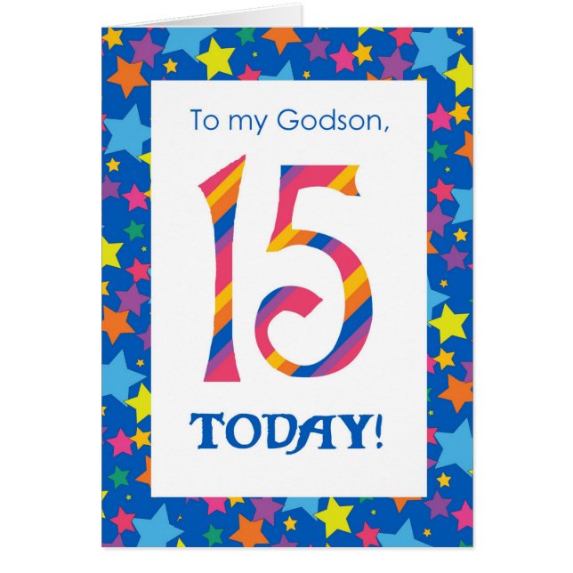 15th Birthday Card for Godson, Stripes and Stars (Front)