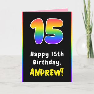 15th Birthday: Colourful Rainbow # 15, Custom Name Card