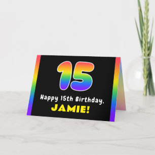 15th Birthday: Colourful Rainbow # 15, Custom Name Card