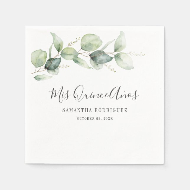 15th Birthday Eucalyptus Greenery Quinceanera Napkin (Front)