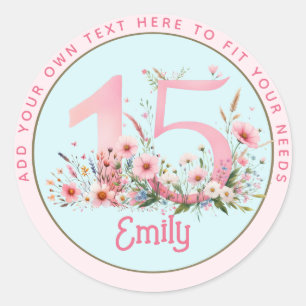 15th Birthday Fairy Floral Pink Princess Fairytale Classic Round Sticker