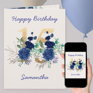  15th Birthday Floral Number 15 Personalised Card