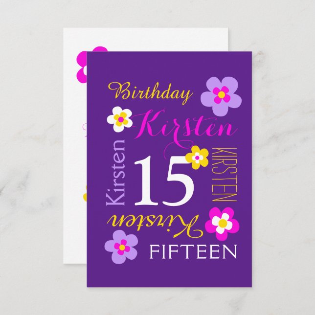 15th birthday flowers yellow pink purple surprise invitation (Front/Back)