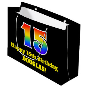 15th Birthday ~ Fun, Colourful, Vibrant, Rainbow 1 Large Gift Bag