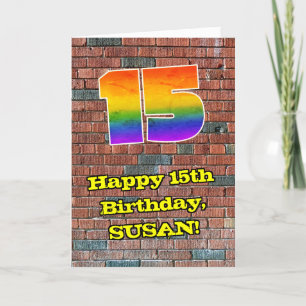 15th Birthday: Fun Graffiti-Inspired Rainbow 15 Card