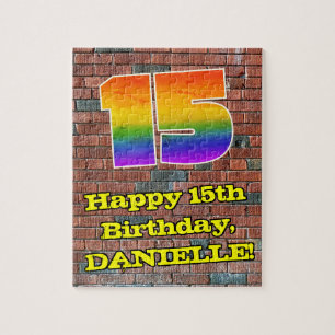 15th Birthday: Fun Graffiti-Inspired Rainbow 15 Jigsaw Puzzle