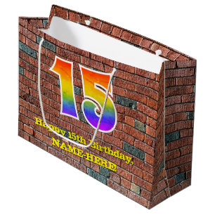 15th Birthday: Fun, Graffiti-Inspired Rainbow # 15 Large Gift Bag