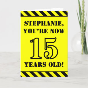 15th Birthday: Fun Stencil Style Text, Custom Name Card