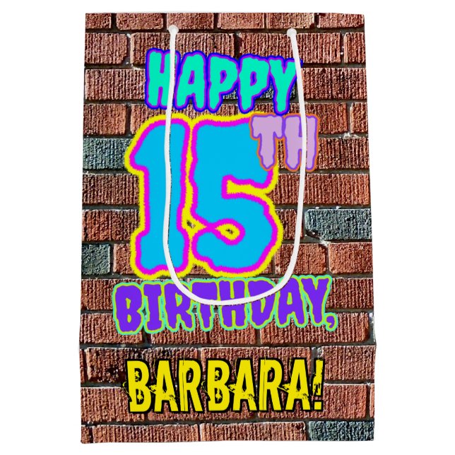 15th Birthday: Fun, Urban Graffiti Inspired Look Medium Gift Bag (Back)