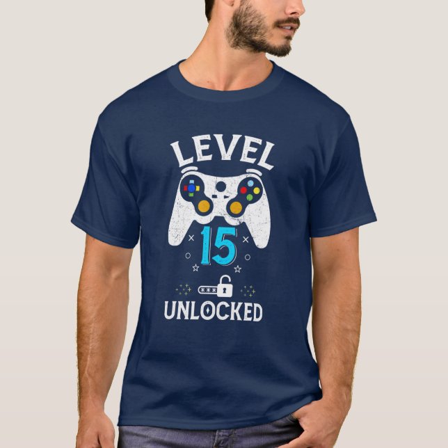 15Th Birthday Gift Level 15 Unlocked Tee Funny Vid (Front)