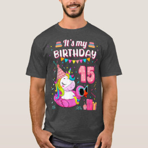 15th Birthday Girl Unicorn Duck Swimming Pool 15 Y T-Shirt