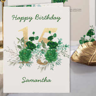 15th Birthday Gold Number 15 Floral Personalised Card