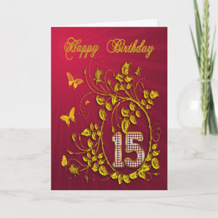 15th Birthday golden butterflies Card