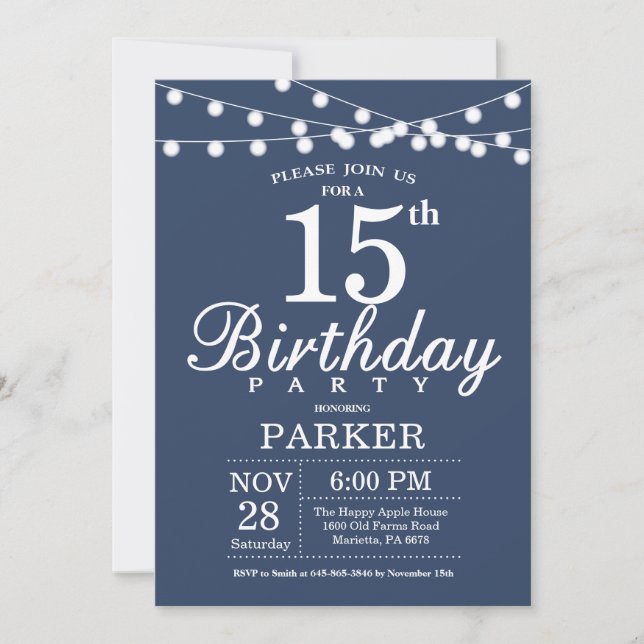 15th Birthday Invitation Blue (Front)